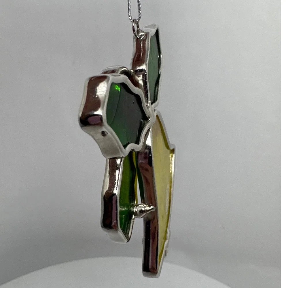 Stained Glass Bell Ornament Holly Berries Christmas Tree Decor Festive Red Green